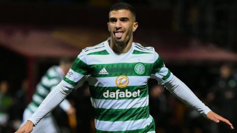 Celtic's Liel Abada celebrates after making it 2-0 during a Premier Sports Cup match between Motherwell and Celtic at Fir Park