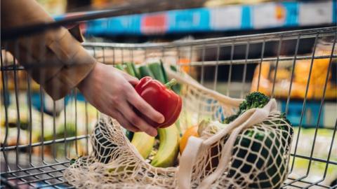 Shopping trolley with food