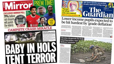 Front pages of Mirror and Guardian