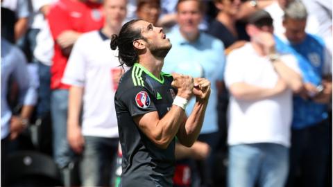 Wales captain Gareth Bale in front of England fans