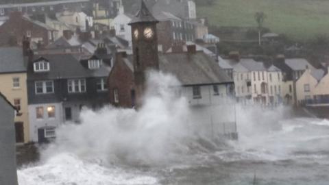 Waves hit Cawsand, Cornwall