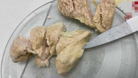 Cooked chicken being checked for salmonella mbandaka