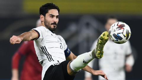 Manchester City's Ilkay Gundogan in action for Germany against Czech Republic