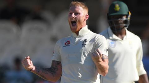 England all-rounder Ben Stokes celebrates victory over South Africa in the second Test in Cape Town