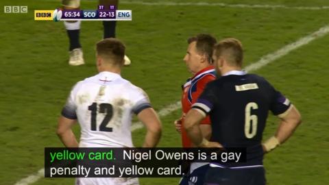 Nigel Owens referees the Scotland v England Six Nations game