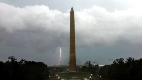 Washington monument in storm