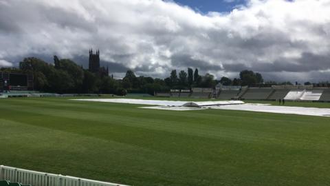 The New Road outfield was sodden following torrential overnight rain