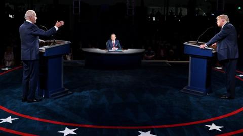 File photo 29 September 2020: Democratic nominee Joe Biden (L) and US President Donald Trump (R)