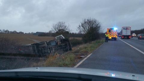 Lorry in ditch