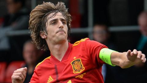 Spain's Bryan Gil celebrates scoring against Northern Ireland