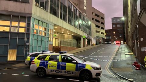 A police cordon on Bank Street in Sheffield