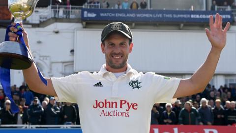 Nottinghamshire captain Steven Mullaney holds the County Championship Division Two trophy