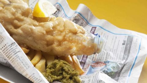 Plastic bottle in batter that resembles battered fish