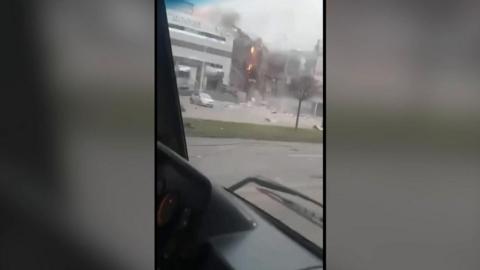 Building on fire in Dnipro