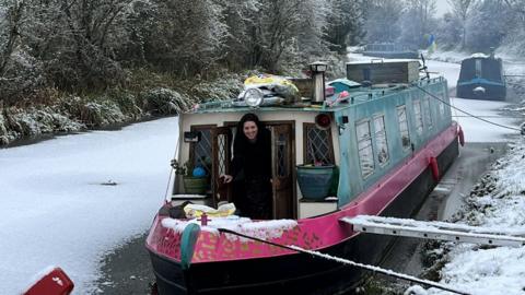 Frozen canal boat