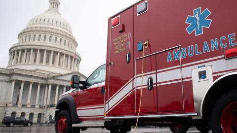 An ambulance parked outside Capitol Hill