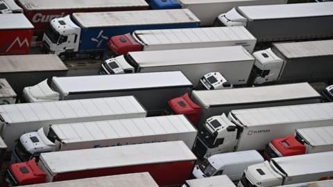 Lorries queue at Dover