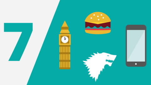 A graphic of Big Ben, a burger, smart phone and Game of Thrones-type wolf's head all relating to the London Marathon