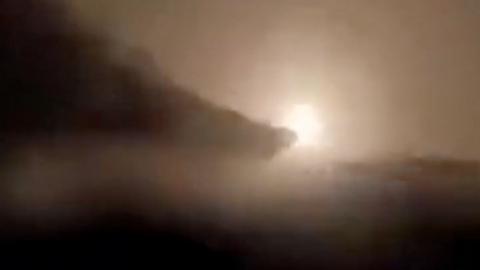 A missile flies into the distance