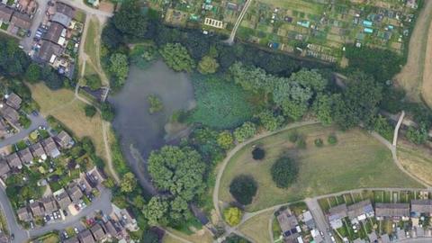 An aerial view of Saintbridge Pond Nature Reserve