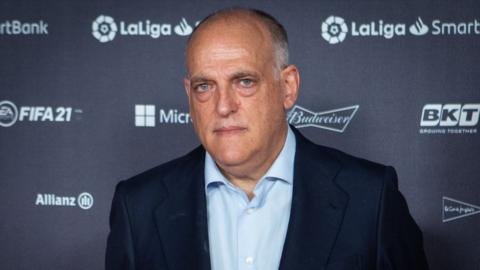 La Liga president Javier Tebas attends the La Liga Champions gala red carpet at the Reina Sofia museum In Madrid