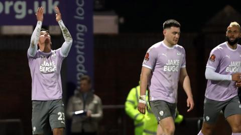 Notts County celebrate scoring against Chesterfield