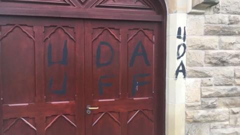 UDA and UFF graffiti on St Mary's church