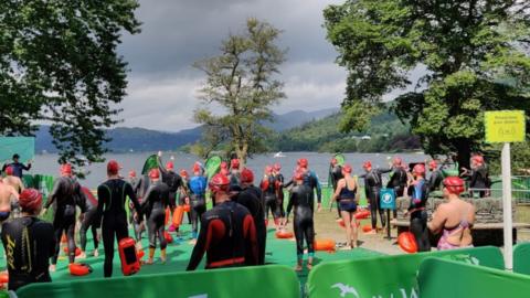 Swimmers warming up