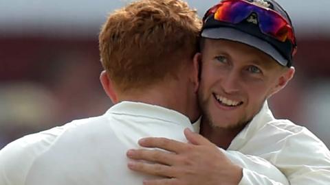 Joe Root celebrates England victory in first Test