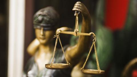 Close-up of a statue of Goddess of Justice, New Delhi, India