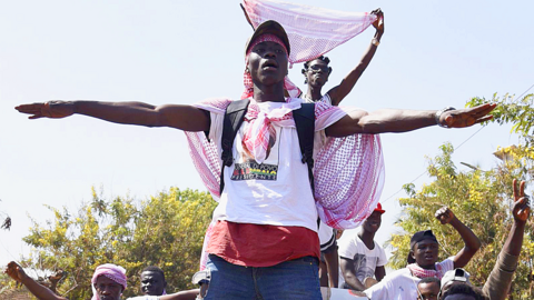 Supporters of newly elected President Umaro Cissoko Embalo celebrate on 1 January, 2020 in Bissau