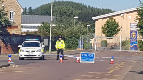Police cordon at Grange Park, Swindon