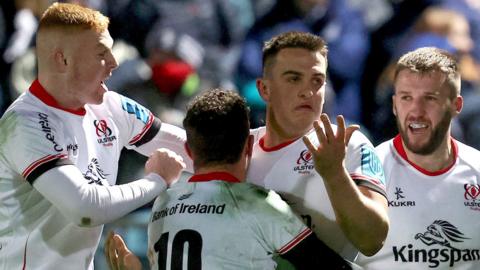 James Hume celebrates his match winning try for Ulster versus Leinster