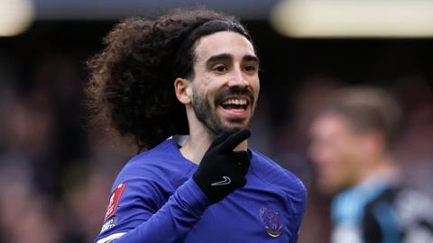 Marc Cucurella celebrates scoring for Chelsea against Leicester in the FA Cup quarter-final