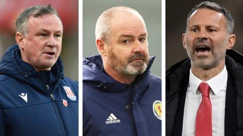 Northern Ireland's Michael O'Neill, Scotland's Steve Clarke and Wales' Ryan Giggs