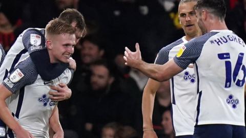 Preston celebrate Ali McCann's goal