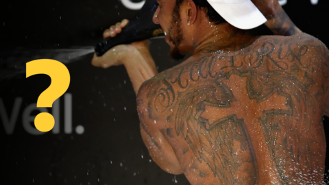 Lewis Hamilton back tattoo