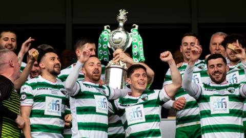 TNS players celebrate winning the Welsh Cup