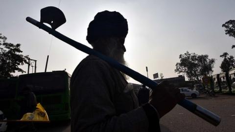 A 80 Year Old farmer arrive for enter in the capital for Tractor Republic Day parade rally during their farmers' ongoing agitation over the new farm laws, at Singhu border on January 25, 2021 in New Delhi, India.