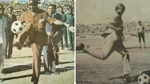The late Kenneth Kaunda playing football