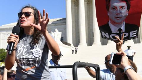 Ana Maria Archila protests outside the US Supreme Court