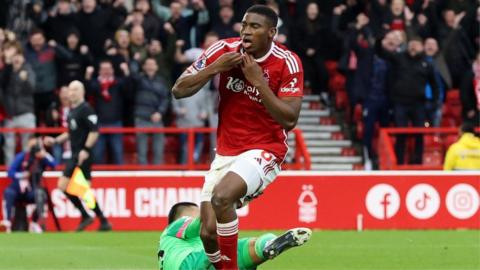 Taiwo Awoniyi celebrates for Nottingham Forest