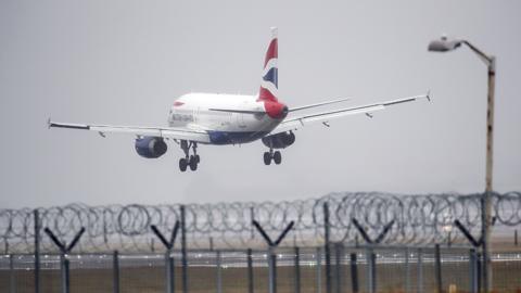 British airways plane landing at Heathrow, 2020