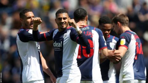 West Brom's Karlan Grant celebrates scoring against Barnsley