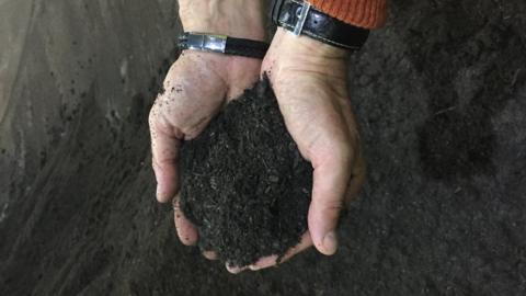 Hands holding compost