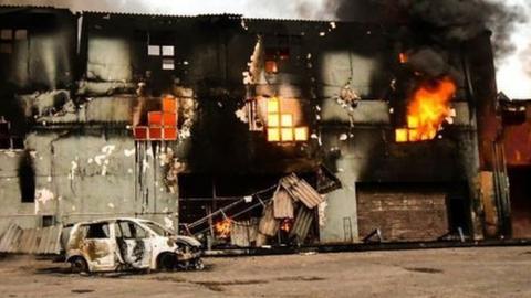 Burning factory in Sea Cow Lake area on July 12, 2021 in Durban, South Africa