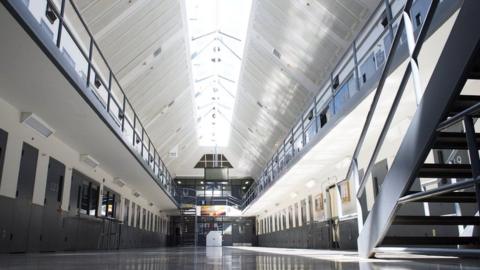 A prison cell block is seen at the El Reno Federal Correctional Institution in El Reno, Oklahoma