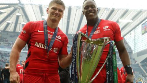 Sarries celebrate with the trophy