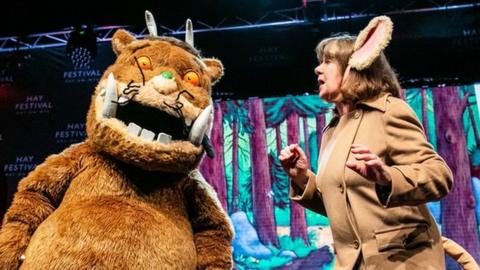 Julia Donaldson on stage with The Gruffalo