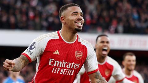 Gabriel Jesus celebrates scoring for Arsenal